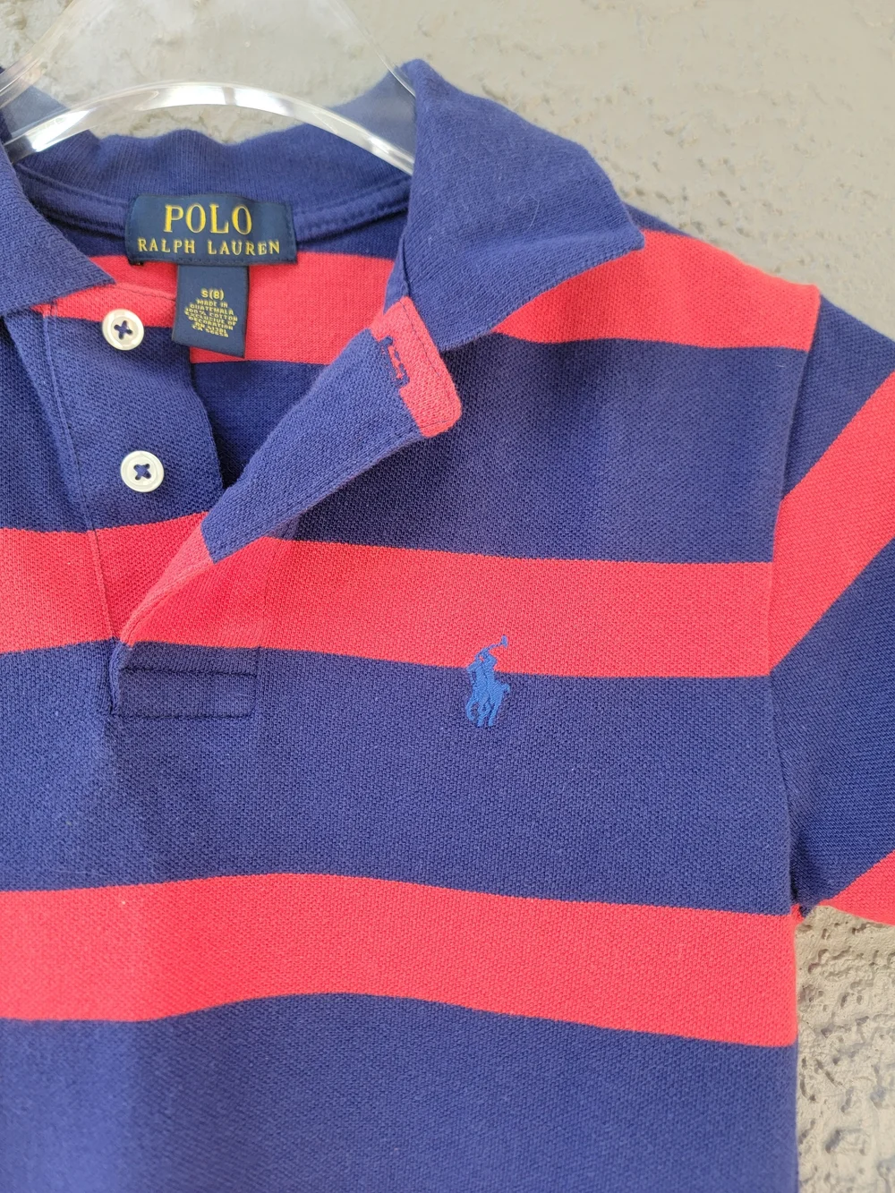 Polo Ralph Lauren Boys Size 8 Red Navy Stripe Cotton Polo Shirt Preppy kid BTS